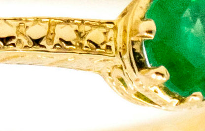 Contemporary 14 Carat Yellow Gold Round Emerald Solitaire Ring, 0.50 Carat