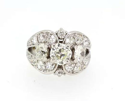 Art Deco Old-Cut Diamond Dress Ring, 4.50 Carat Total, 18ct White Gold