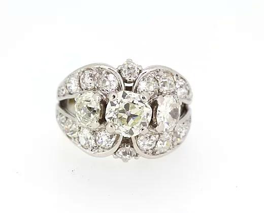 Art Deco Old-Cut Diamond Dress Ring, 4.50 Carat Total, 18ct White Gold