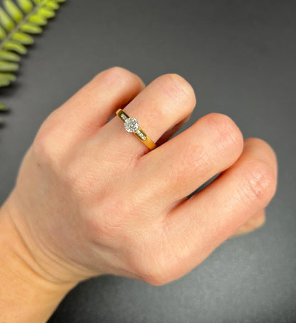Vintage 18 ct White And Yellow Gold Solitaire Diamond Engagement Ring