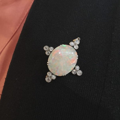 Antique Opal and Diamond Pendant Brooch