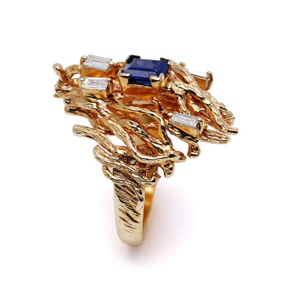 Vintage Sapphire Diamond 18ct Yellow Gold Dress Ring