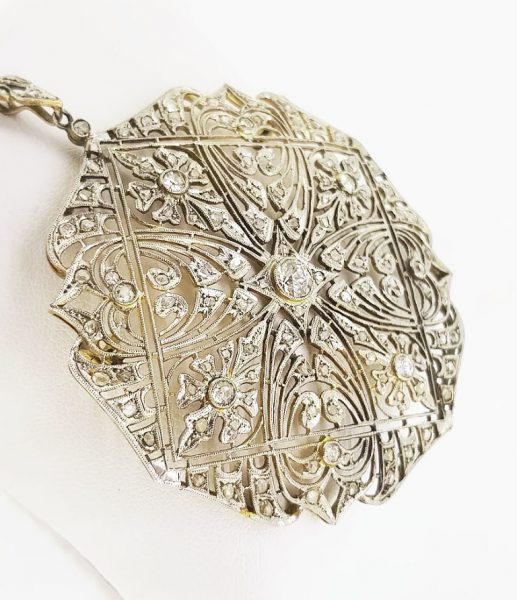 Antique Art Deco Diamond Brooch Pendant