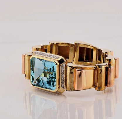 Vintage Retro 51ct Aquamarine Diamond and 18ct Gold Tank Bracelet