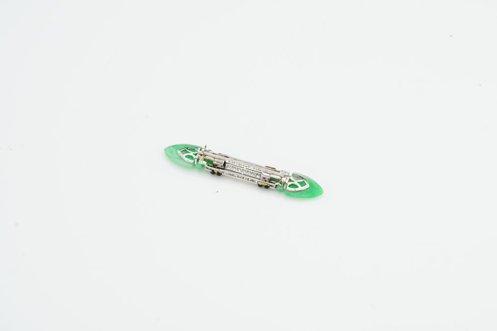 Boucheron Art Deco Platinum Brooch with Jade Onyx and Diamonds