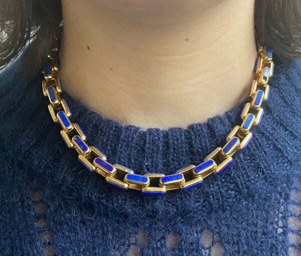 Vintage French Lapis Lazuli and 18ct Yellow Gold Chain Necklace, Circa 1970s, Signed Gay Frères