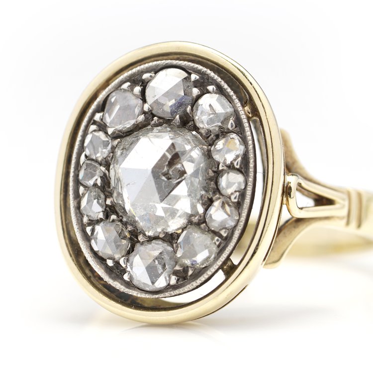 Edwardian Antique Rose Cut Diamond Cluster Ring, 1.60 carat total