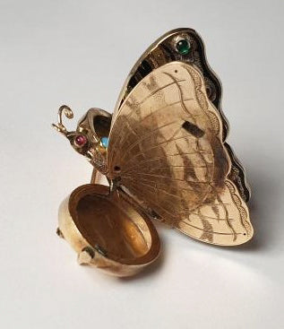 Rare Antique Gold Articulated Butterfly Locket Brooch