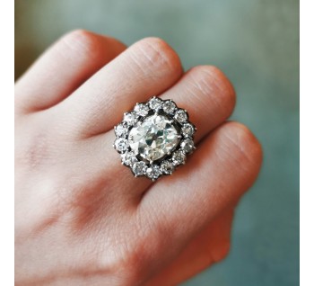 Antique Style Old-Cut Diamond Cluster Ring, 4.18ct, with Certificate