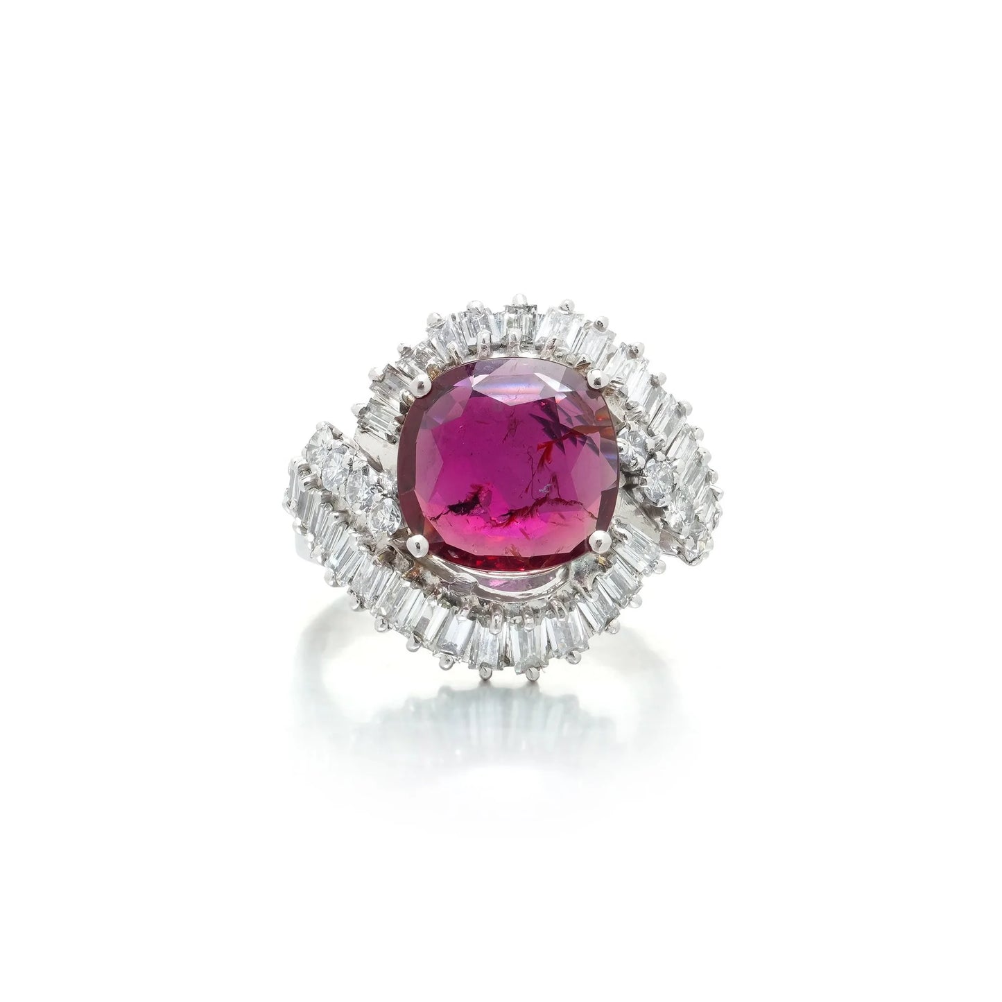 White Gold Ruby and Diamond Ballerina Cocktail Ring, 2.25ct Ruby