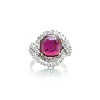 White Gold Ruby and Diamond Ballerina Cocktail Ring, 2.25ct Ruby