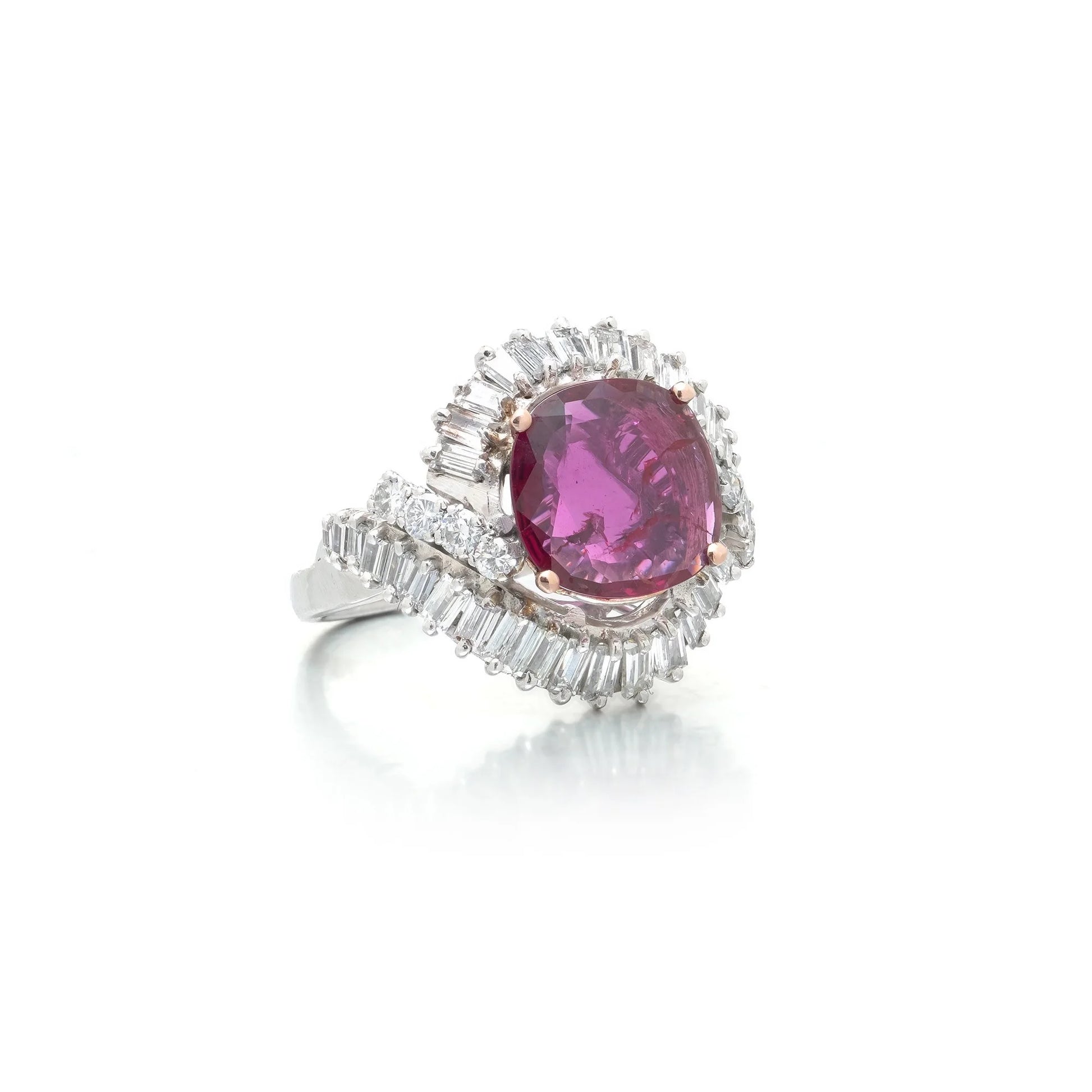 White Gold Ruby and Diamond Ballerina Cocktail Ring, 2.25ct Ruby