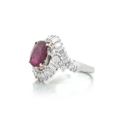 White Gold Ruby and Diamond Ballerina Cocktail Ring, 2.25ct Ruby