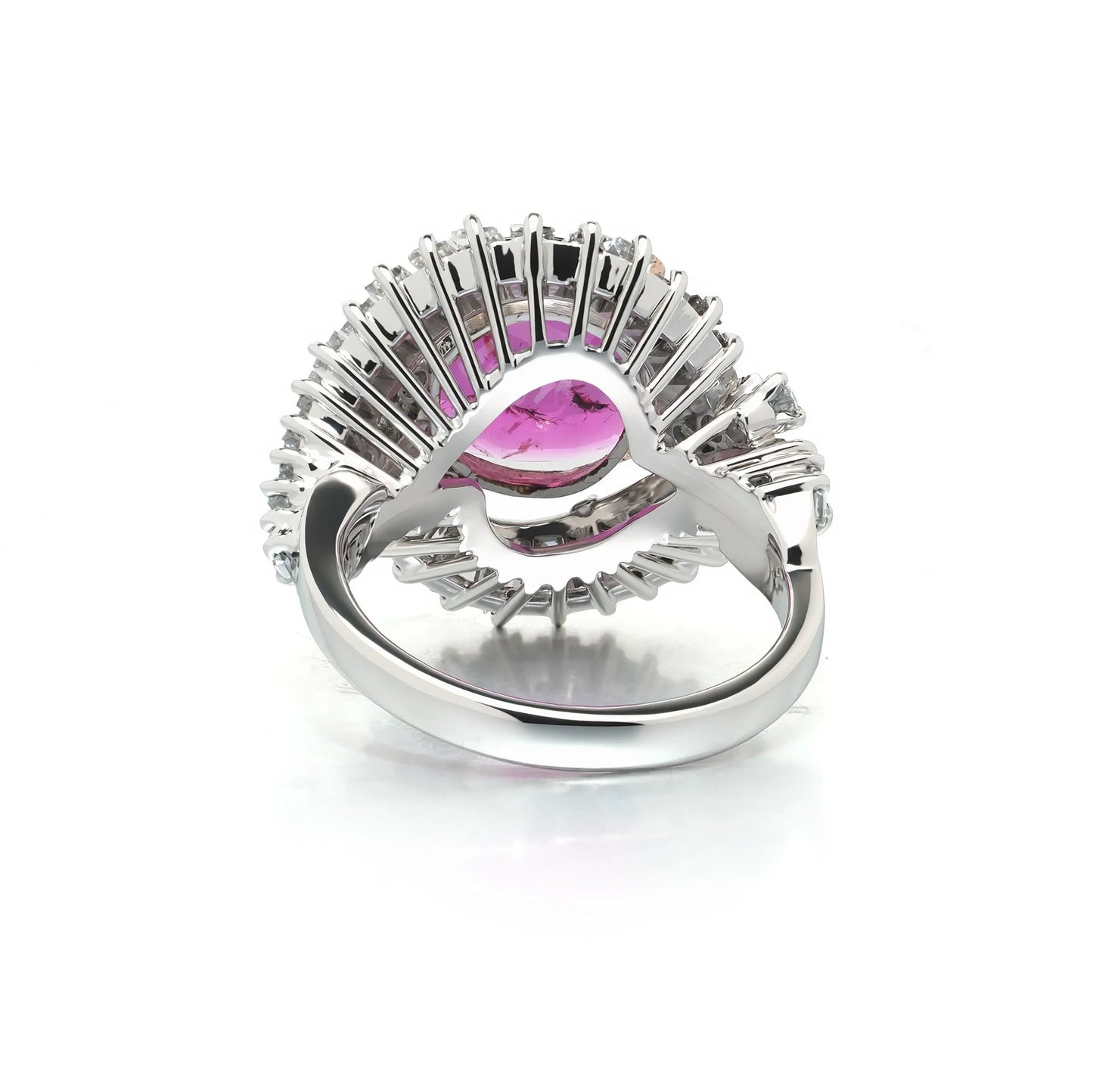 White Gold Ruby and Diamond Ballerina Cocktail Ring, 2.25ct Ruby