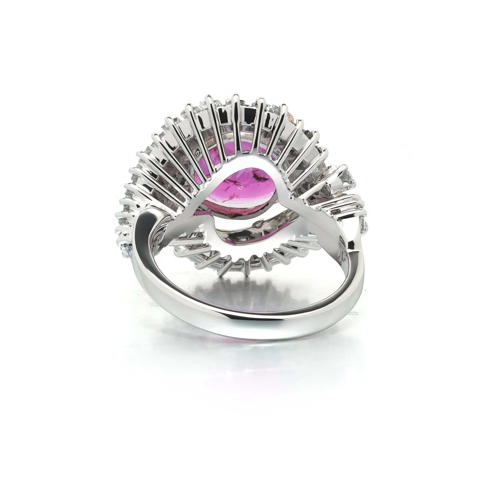 White Gold Ruby and Diamond Ballerina Cocktail Ring, 2.25ct Ruby