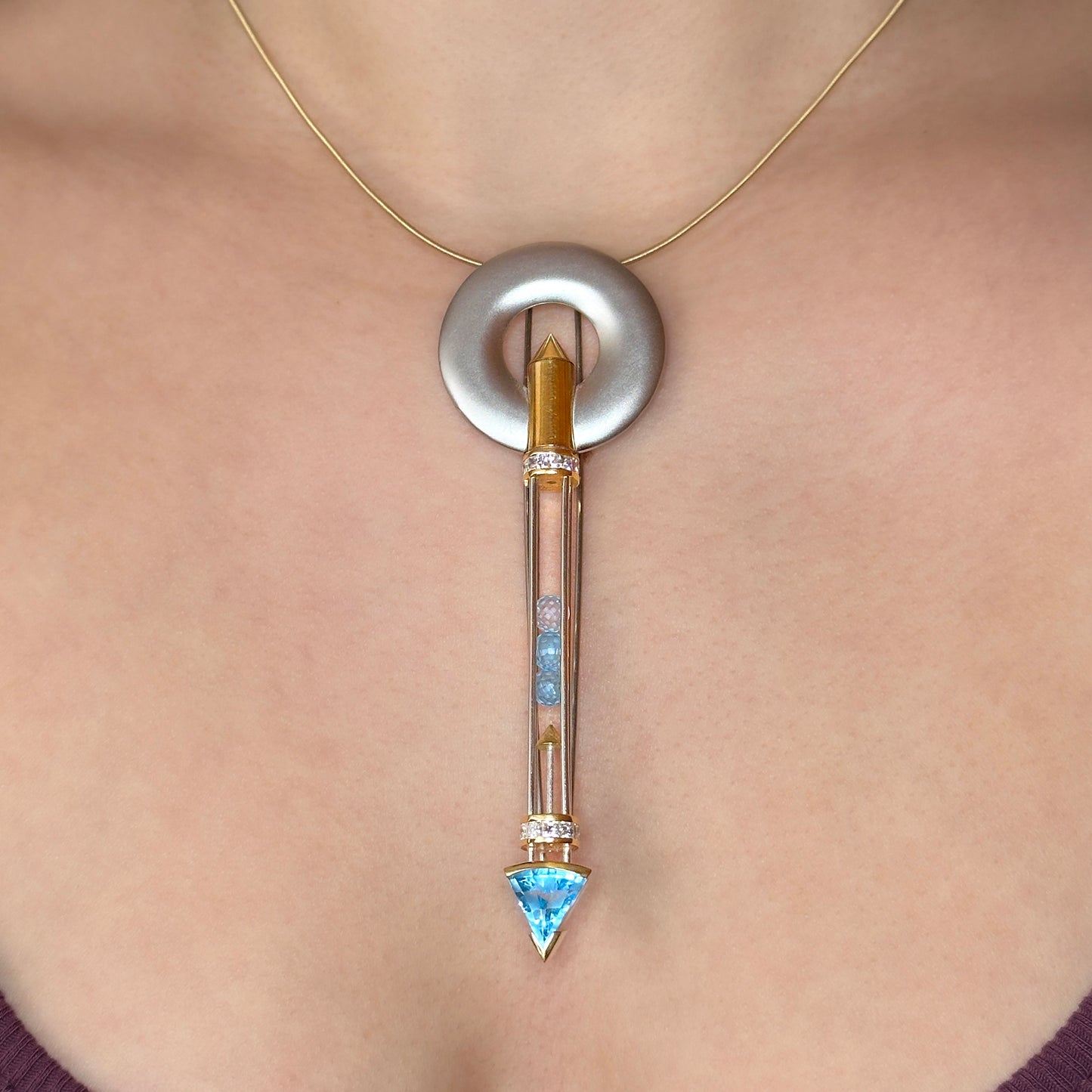 Tom Rucker Satellite Aquamarine Platinum Pendant come Brooch