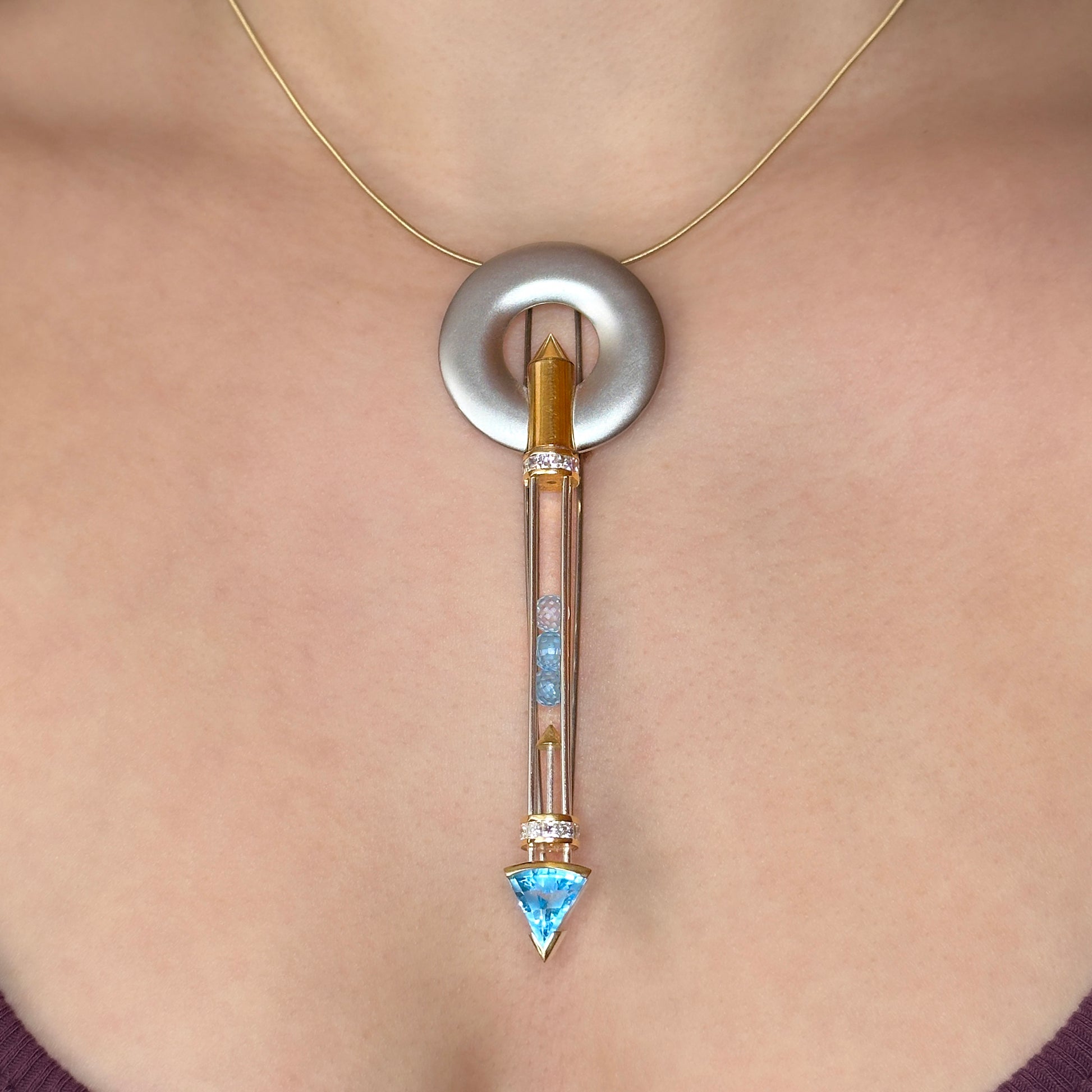 Tom Rucker Satellite Aquamarine Platinum Pendant come Brooch