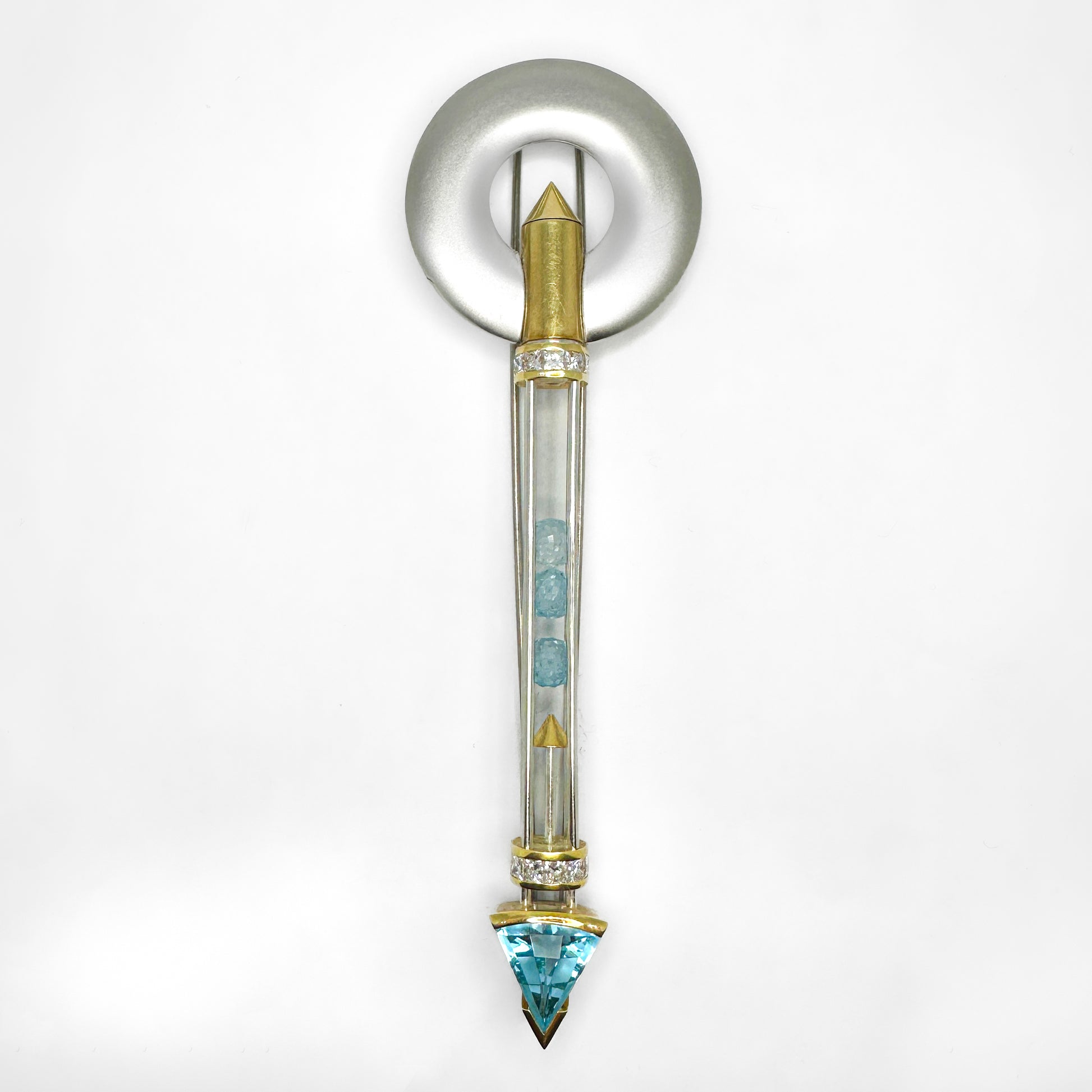 Tom Rucker Satellite Aquamarine Platinum Pendant come Brooch