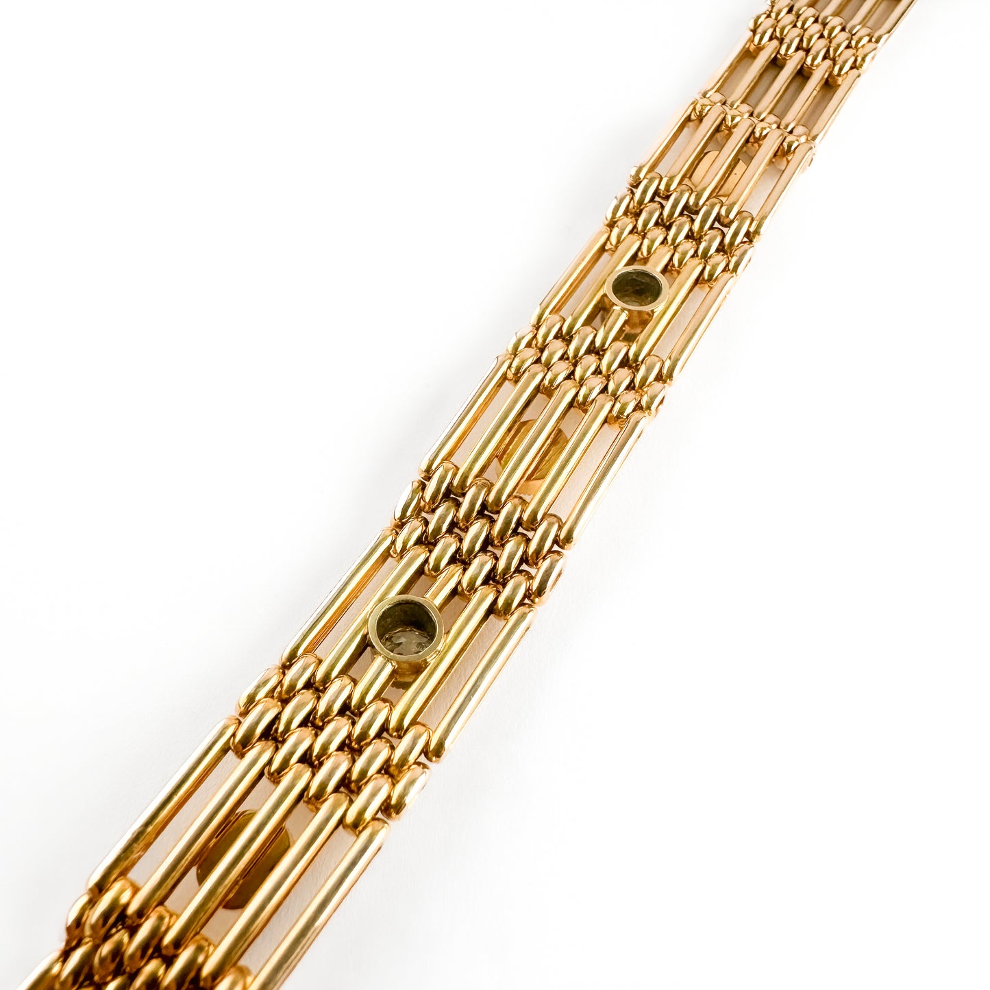 Edwardian Antique 15ct Gold Gate Link Bracelet with Diamond and Pearl