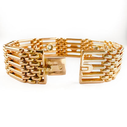 Edwardian Antique 15ct Gold Gate Link Bracelet with Diamond and Pearl