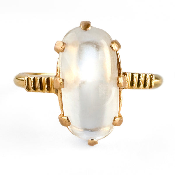 Vintage Oval Cabochon Moonstone Solitaire Engagement Ring in 18ct Gold
