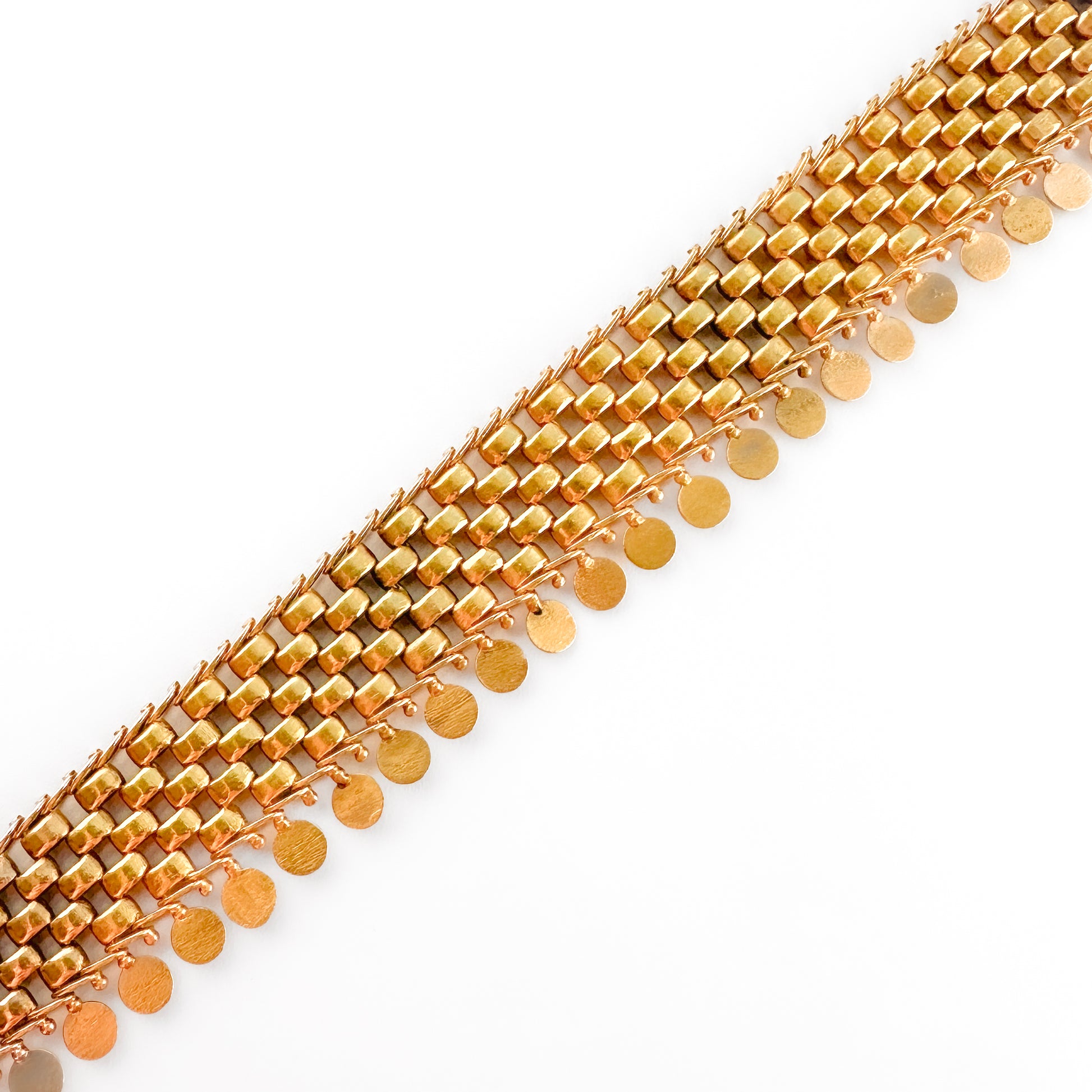 Late Victorian Antique Brick Link and Fringe Gold Collar Necklace