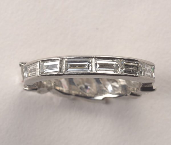 Vintage Navette and Baguette Cut Diamond Full Eternity Ring; white gold full eternity set with marquise and baguette-cut diamonds, 2.90 carats