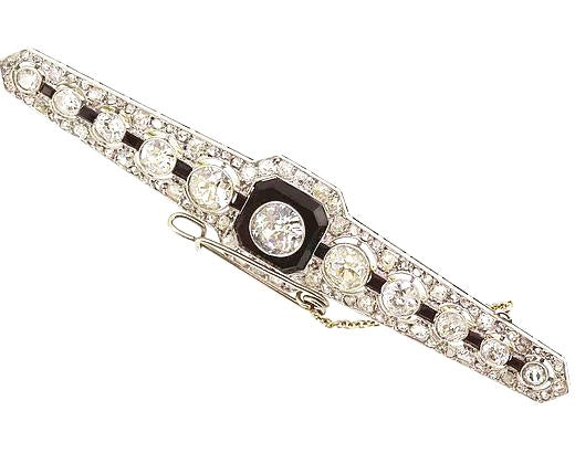 Vintage Onyx and Diamond Brooch in the Art Deco Style