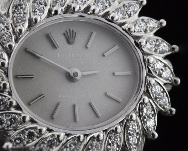 Vintage Rolex 18ct White Gold Manual Watch with Diamond Bezel