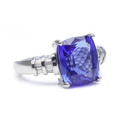 Rhapsody Collection 9.50ct Tanzanite and Baguette Diamond Ring in Platinum