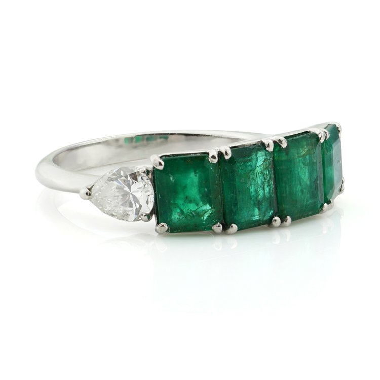 Vintage Chantecler 1.38ct Emerald and Pear Cut Diamond Ring in 18ct White Gold