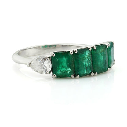 Vintage Chantecler 1.38ct Emerald and Pear Cut Diamond Ring in 18ct White Gold