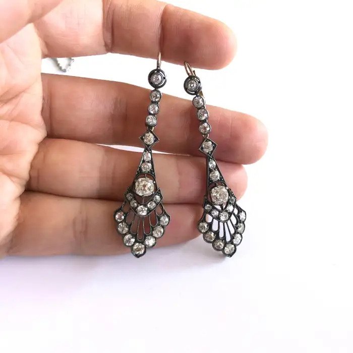 Victorian Antique 6ct Old Mine Cut Diamond Drop Earrings