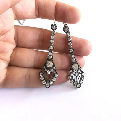 Victorian Antique 6ct Old Mine Cut Diamond Drop Earrings
