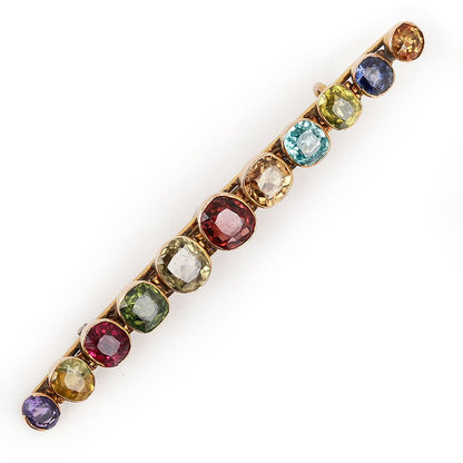 Antique Edwardian Multi Gem Harlequin Bar Brooch