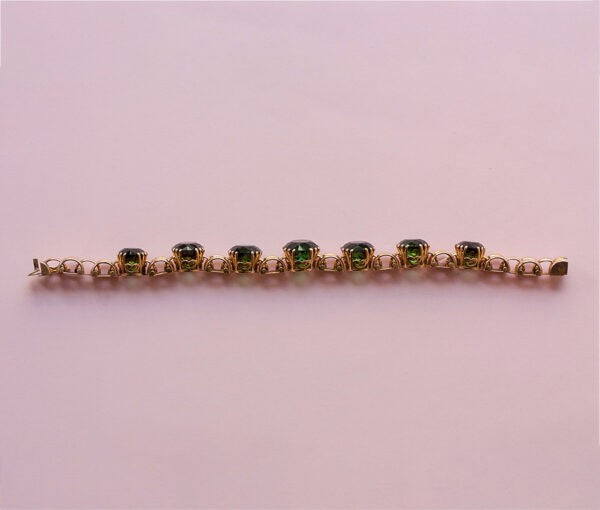 Vintage Green Tourmaline and Rose Gold Link Bracelet, 24.00 carats, Circa 1950