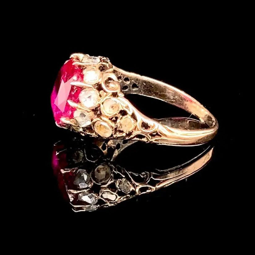 Antique Georgian Certified Natural Unheated 3.34ct Burma Ruby and Old Cut Diamond Ring