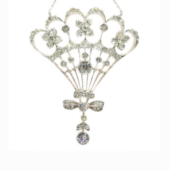 Belle Epoque Old Cut Diamond Pendant, 2.30cts, Silver and Gold, c.1900