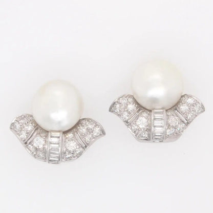 Art Deco Natural Pearl and Diamond Clip On Earrings