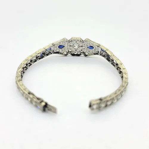 Art Deco 7ct Diamond and Sapphire Bracelet in Platinum