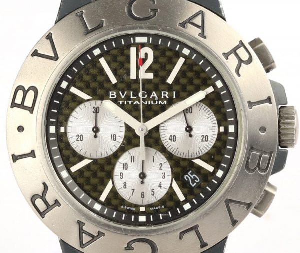 Bvlgari Diagono Titanium 44mm Automatic Chronograph Gents Watch; Ref T144 TA CH, black textured dial, on Bulgari titanium and rubber strap