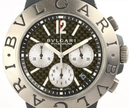 Bvlgari Diagono Titanium 44mm Automatic Chronograph Gents Watch; Ref T144 TA CH, black textured dial, on Bulgari titanium and rubber strap