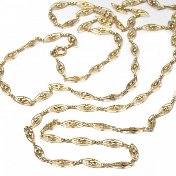Antique French Gold Long Fancy Link Chain Necklace, Circa 1900