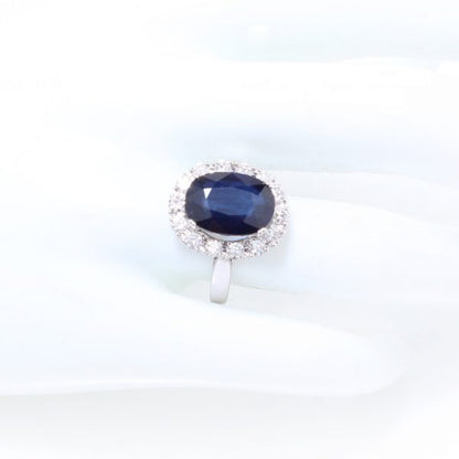 Vintage 1970s Sapphire and Diamond Oval Cluster Ring, 3.50 carats