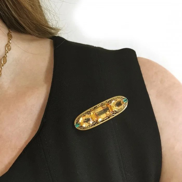 Antique Tiffany and Co Imperial Topaz and Emerald Brooch