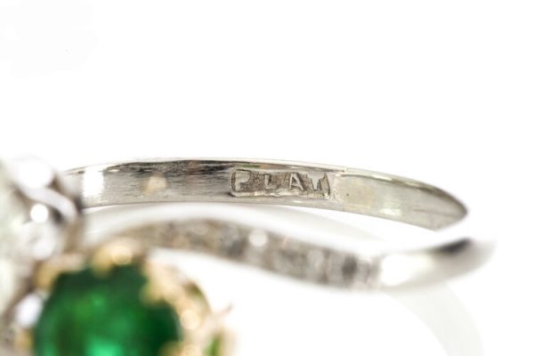 Natural Colombian Emerald and Diamond Crossover Ring in Platinum