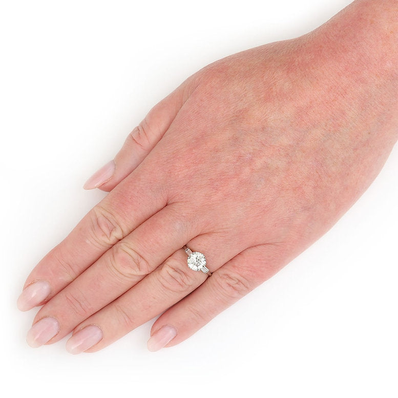 Art Deco 1.97ct Old European Cut Diamond Solitaire Engagement Ring with Baguette Shoulders