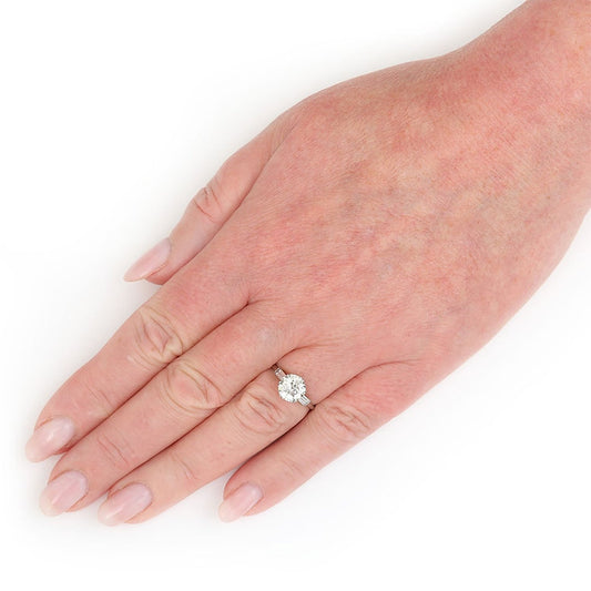 Art Deco 1.97ct Old European Cut Diamond Solitaire Engagement Ring with Baguette Shoulders