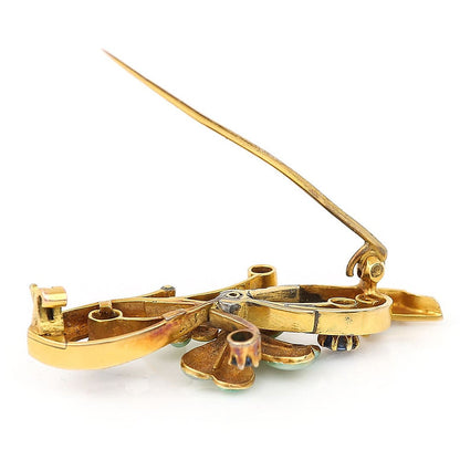 Antique Art Nouveau Sapphire Pearl and Enamel Flower Brooch in 15ct Yellow Gold