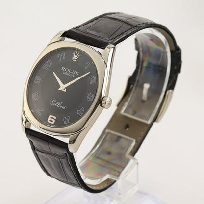 Rolex Cellini 4233 Wrist Watch; 18ct white gold case, black dial, Arabic numerals, manual winding movement, Circa 2008, with Rolex box and papers